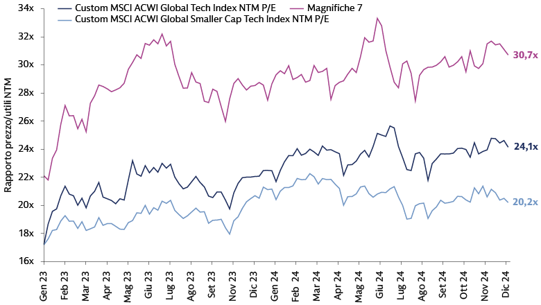 Le aziende tecnologiche di minori dimensioni presentano valutazioni interessanti Le aziende tecnologiche di minori dimensioni presentano valutazioni interessanti