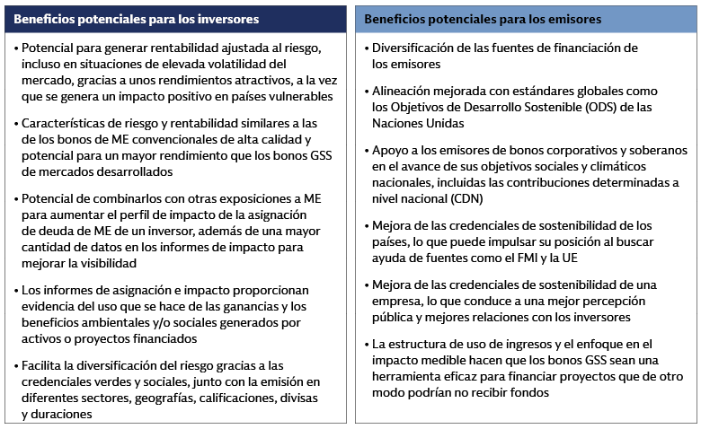 Los bonos GSS de ME ofrecen una serie de beneficios potenciales para inversores y emisores